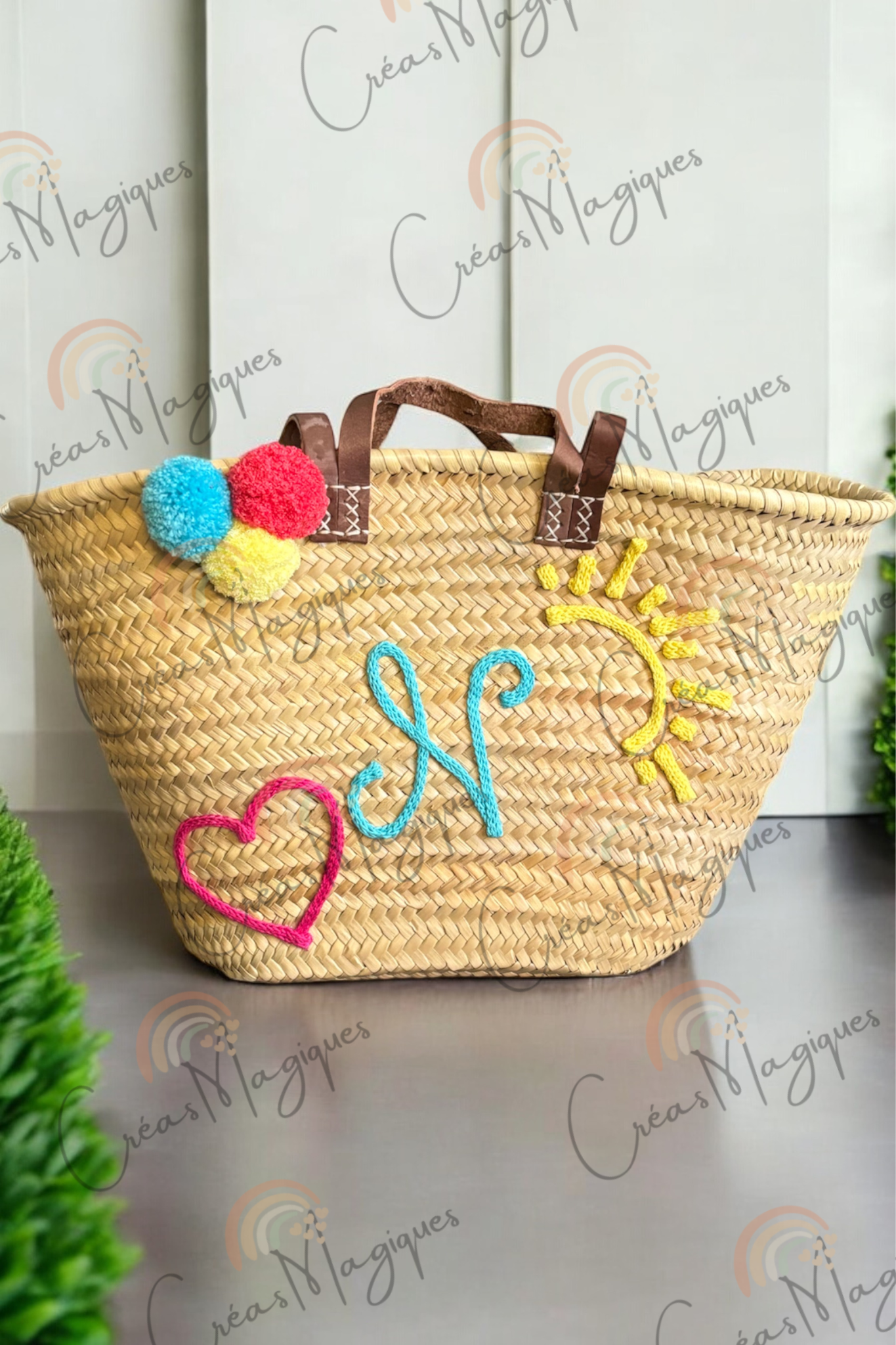 Panier sac de plage en palme cadeaux personnalisé