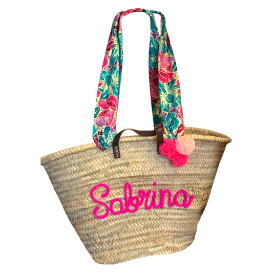 Panier sac de plage en palme cadeaux personnalisé ANSES TISSU