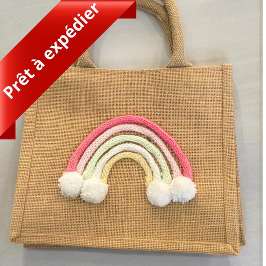 Mini Sac en Jute "Arc-en-Ciel Pastel" – Modèle Unique 🌈✨