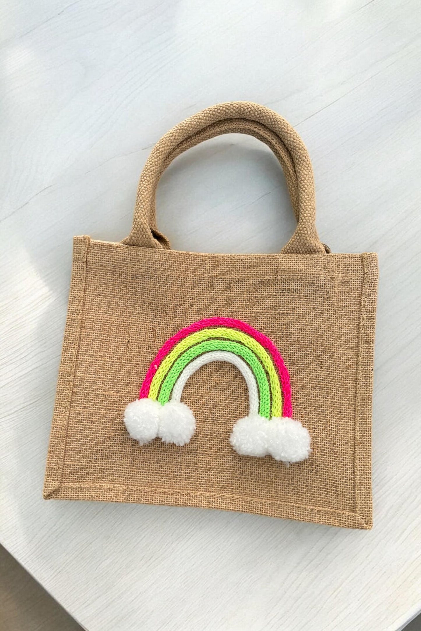 Mini Sac en Jute "Arc-en-Ciel Fluo" – Modèle Unique 🌈✨