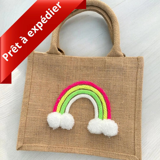 Mini Sac en Jute "Arc-en-Ciel Fluo" – Modèle Unique 🌈✨